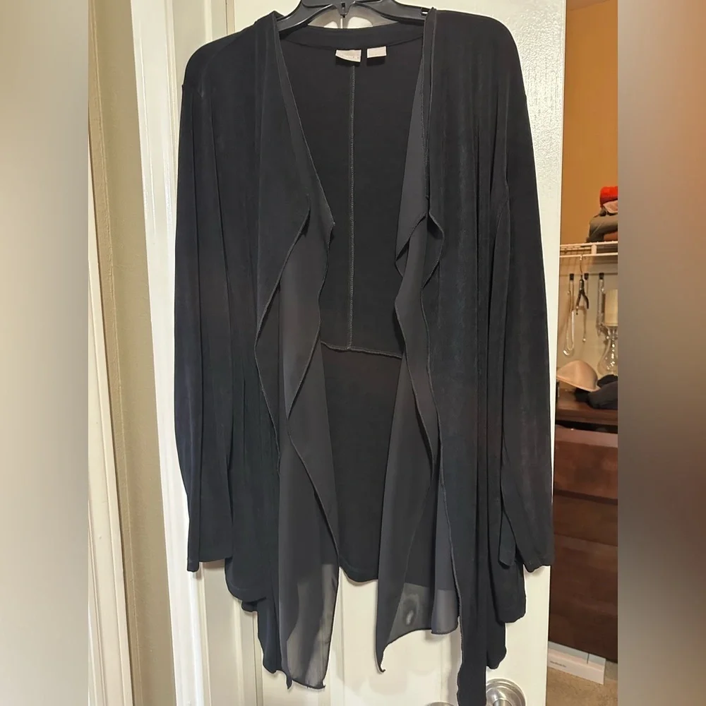Chico's Black Draped Waterfall Cardigan 3